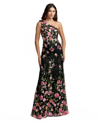 Petite One Shoulder Lace Embroidered Gown