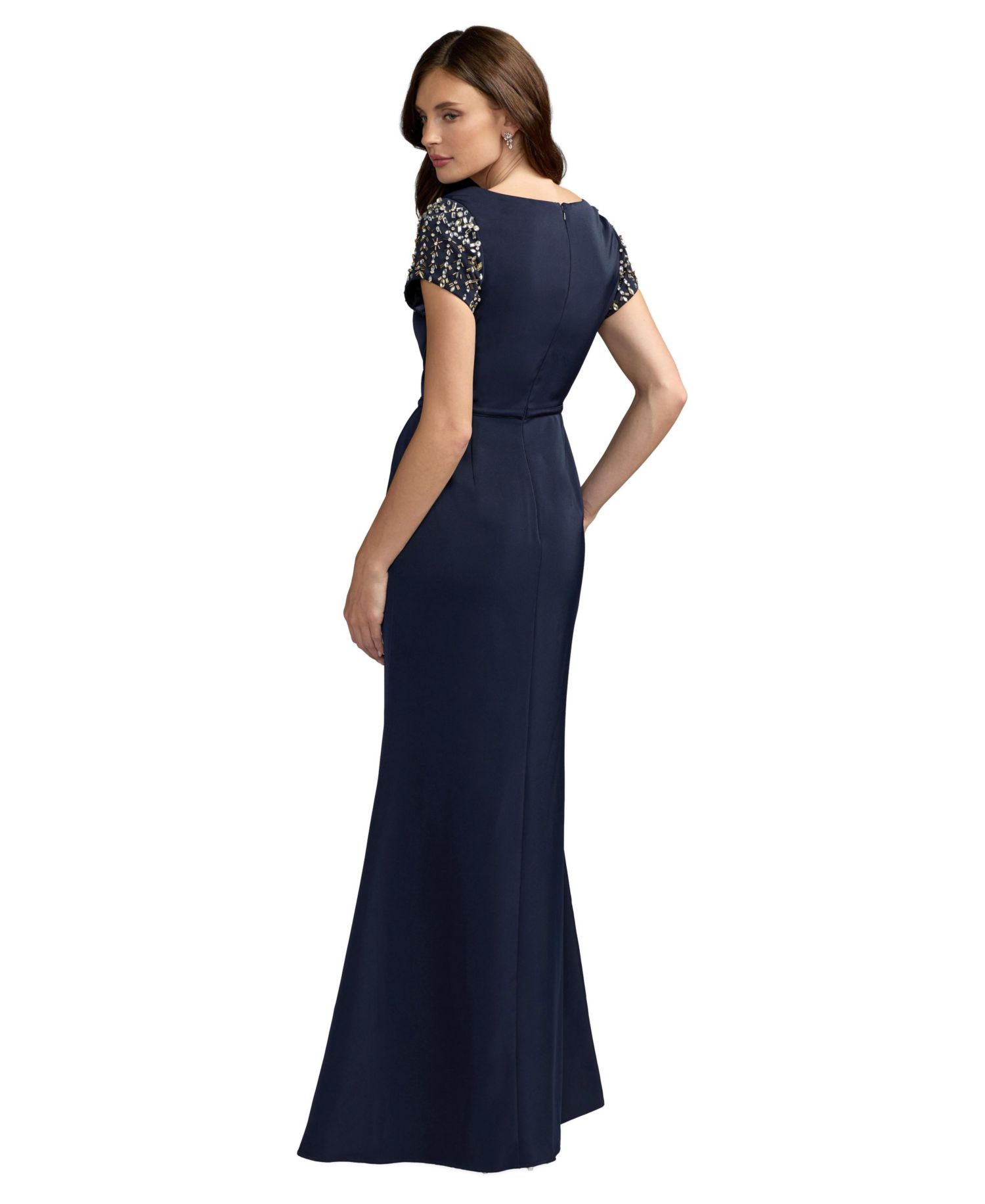 Women's Embellished Sleeve Crepe Column Gown