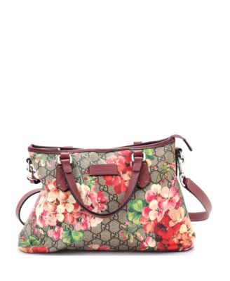 Medium Convertible Zip Tote Blooms Print GG Coated Canvas