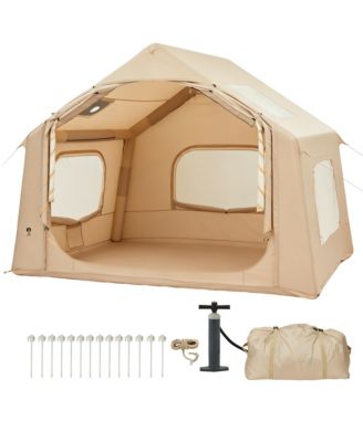 Inflatable Camping Tent with Stove Jack & Air Pump, Waterproof 4-Season Glamping Tent with Mesh Windows for Camping & Beach