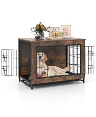 Dog Crate Furniture End Table with Double Lockable Doors and Removable Pull-Out Tray for Medium Dogs