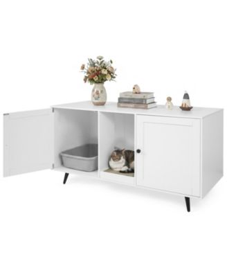 Double Cat Litter Box Enclosure with Scratching Pad Double Rooms for Indoor