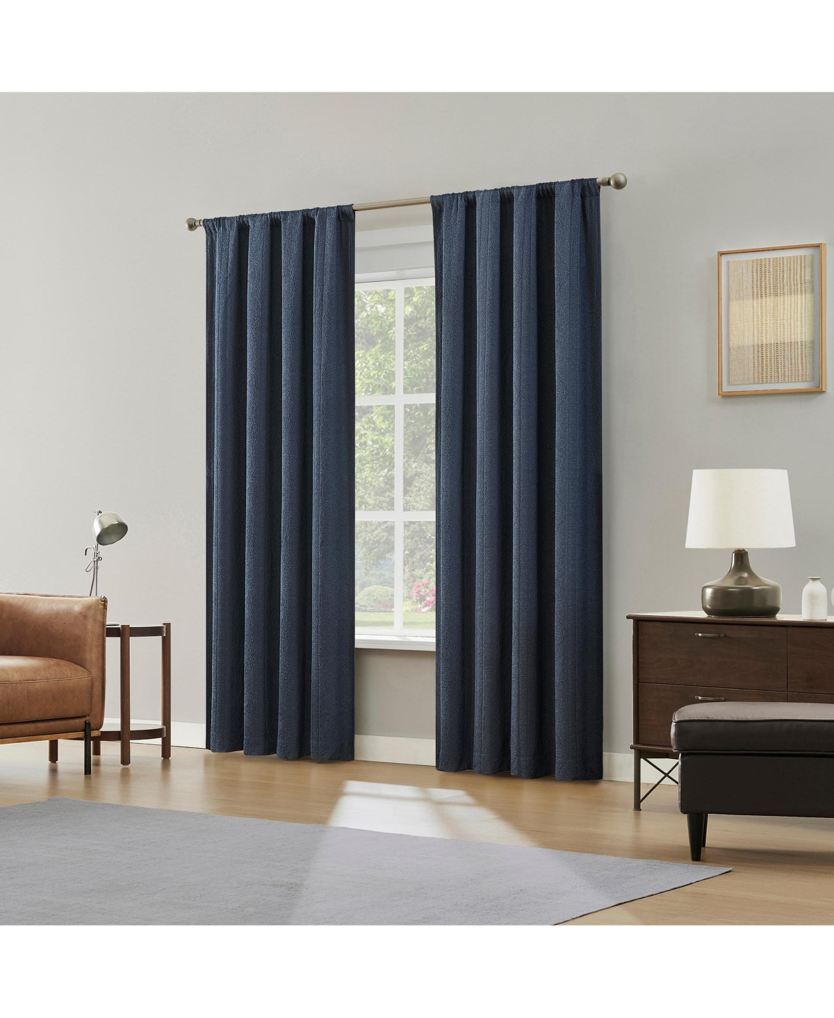 Sun Zero Medina Woven Damask Medallion Blackout Rod Pocket Curtain Panel Pair