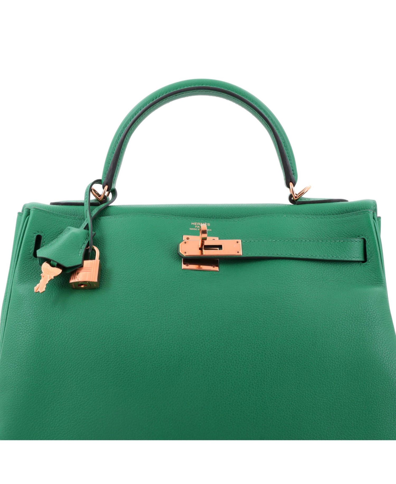 Pre-Owned Hermes Kelly 32 Handbag Green Evercolor with Gold Hardware