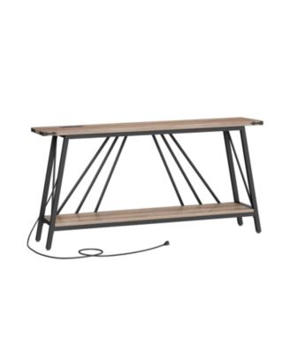 Entryway Console Table Industrial Style 2-Tier with Power Charging Station
