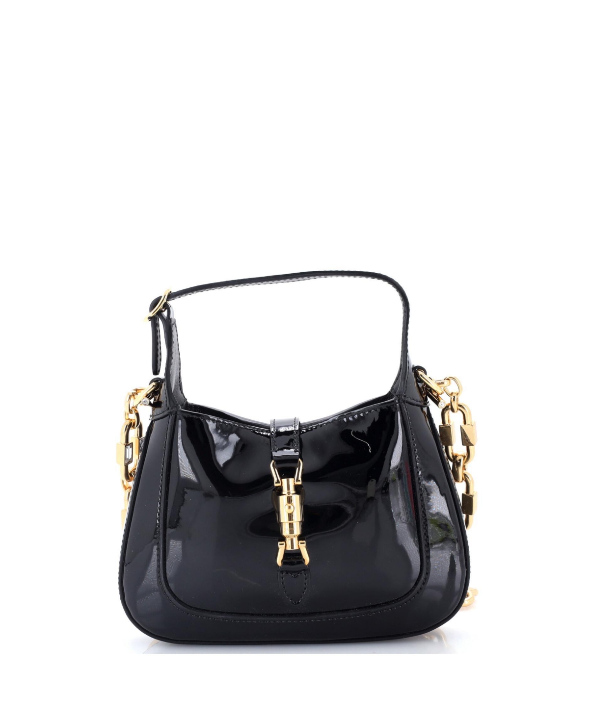 Pre-Owned Gucci Mini Jackie 1961 Chain Hobo Patent - Black