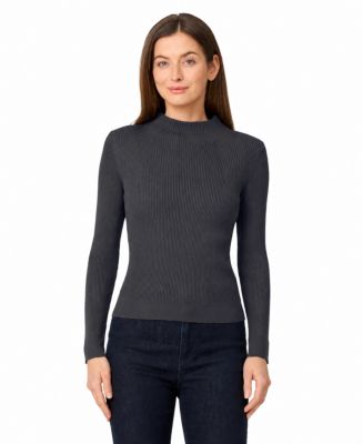 Women's Mock-Neck Long-Sleeve Rib-Knit Sweater