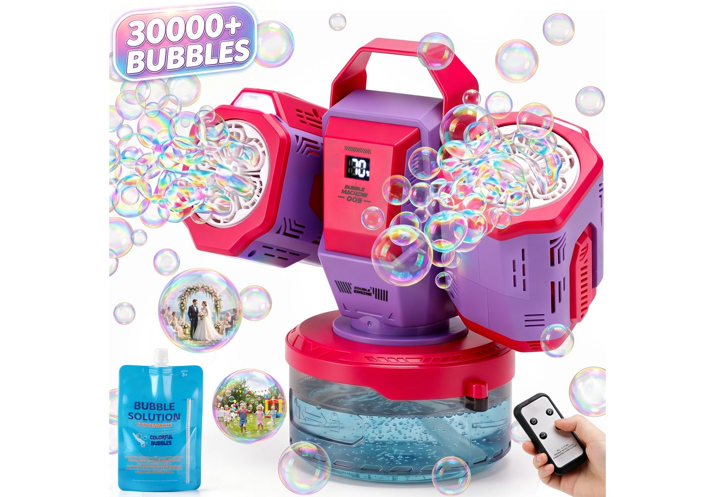 Детская игрушка Bruce & Shark Rechargeable Bubble Machine with Remote, 30,000 Bubbles Per Minute, Ages 3+, цвет: Фиолетовый — фото 1