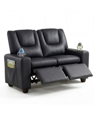 2-Seater Kids Recliner with Cup Holders Side Storage Pockets Adjustable Backrest