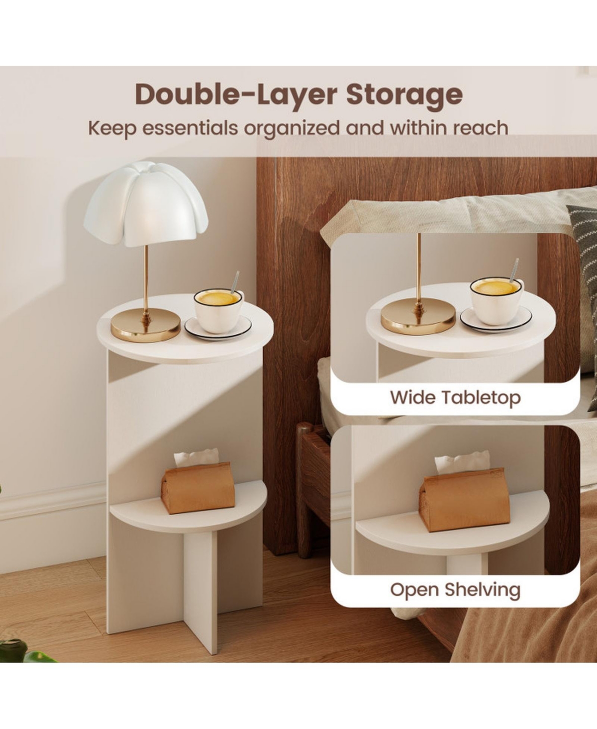 Sugift 2-Tier Round Side Table with Open Storage Shelf for Small Spaces