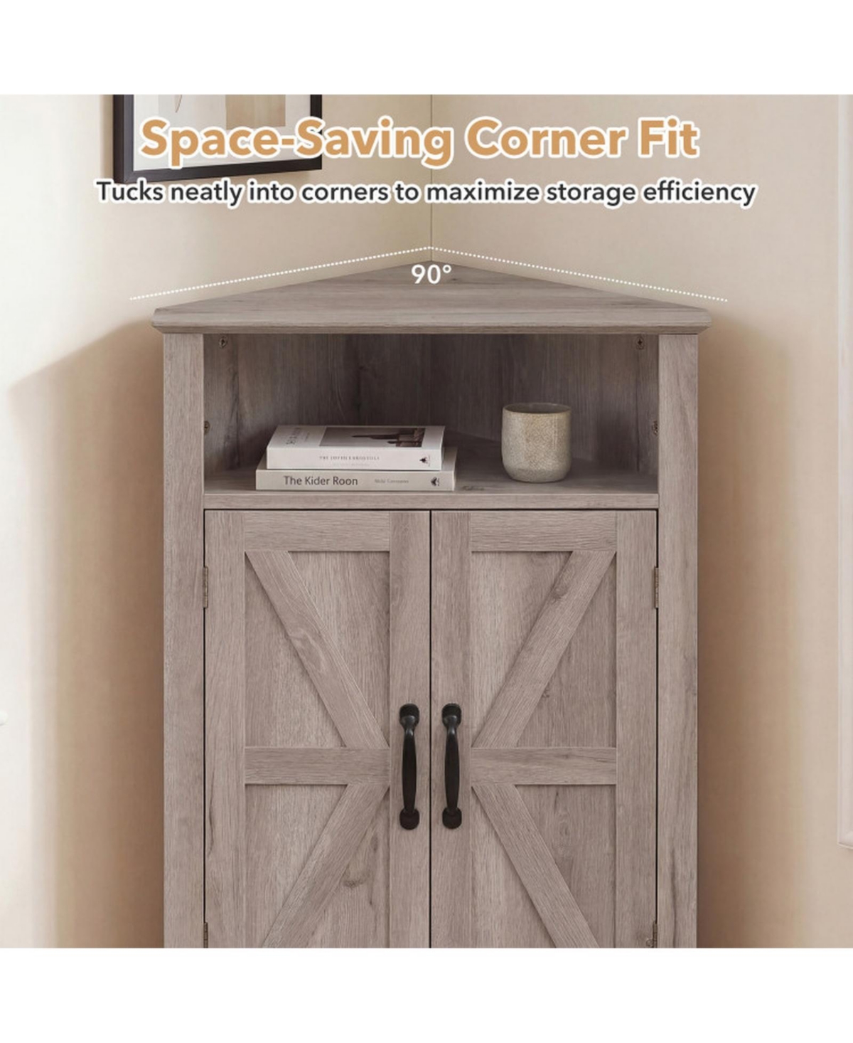 Sugift 4-Tier Corner Storage Cabinet with Open Shelf and 3-Level Adjustable Shelves