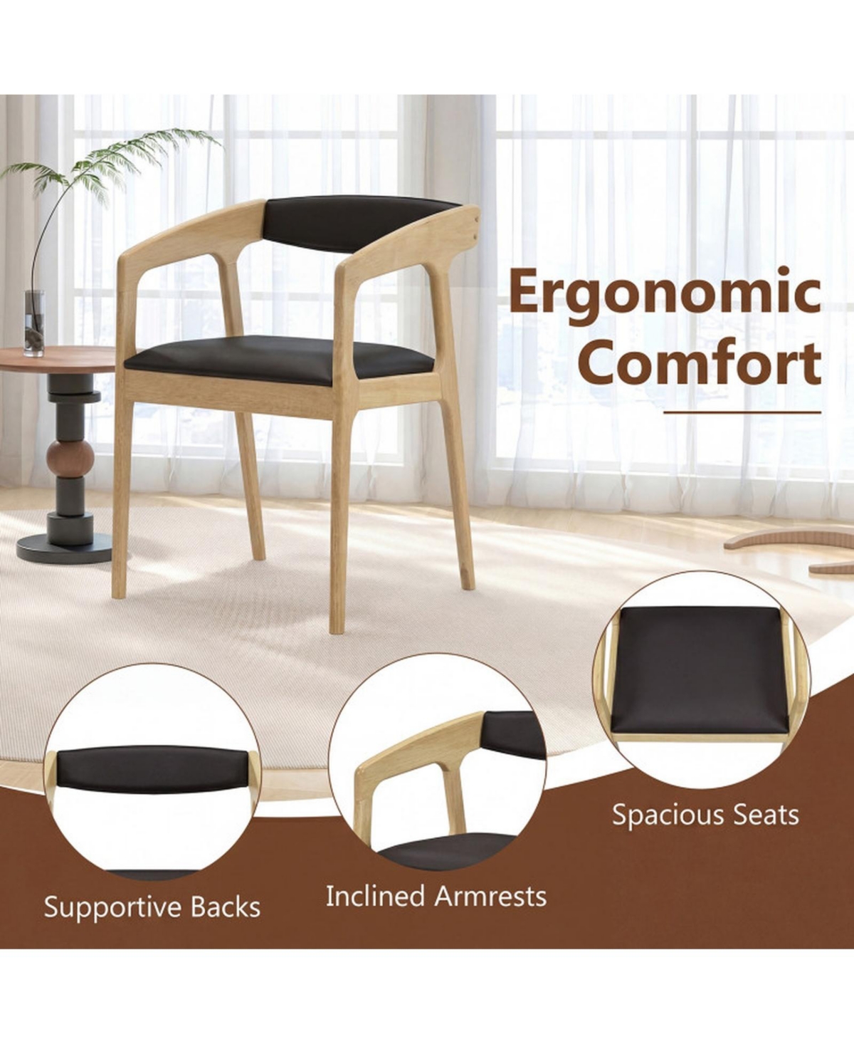 Sugift Upholstered Faux Leather Armchairs Set of 2 with Padded Seat Cushions