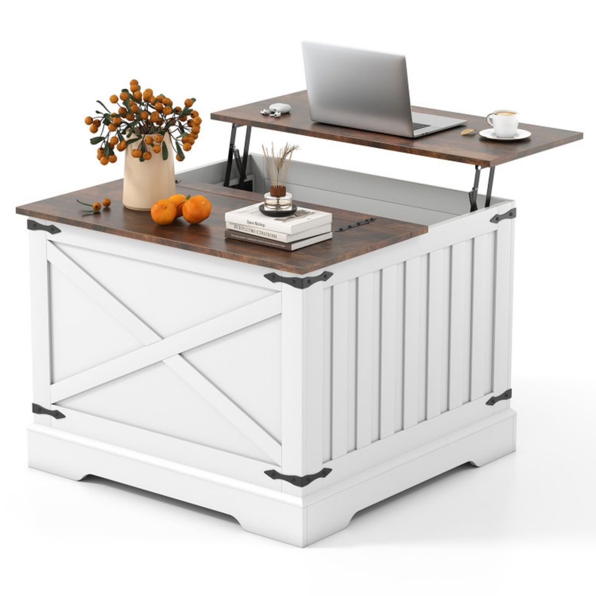 Sugift Farmhouse Lift Top Coffee Table with Hidden Storage Compartment