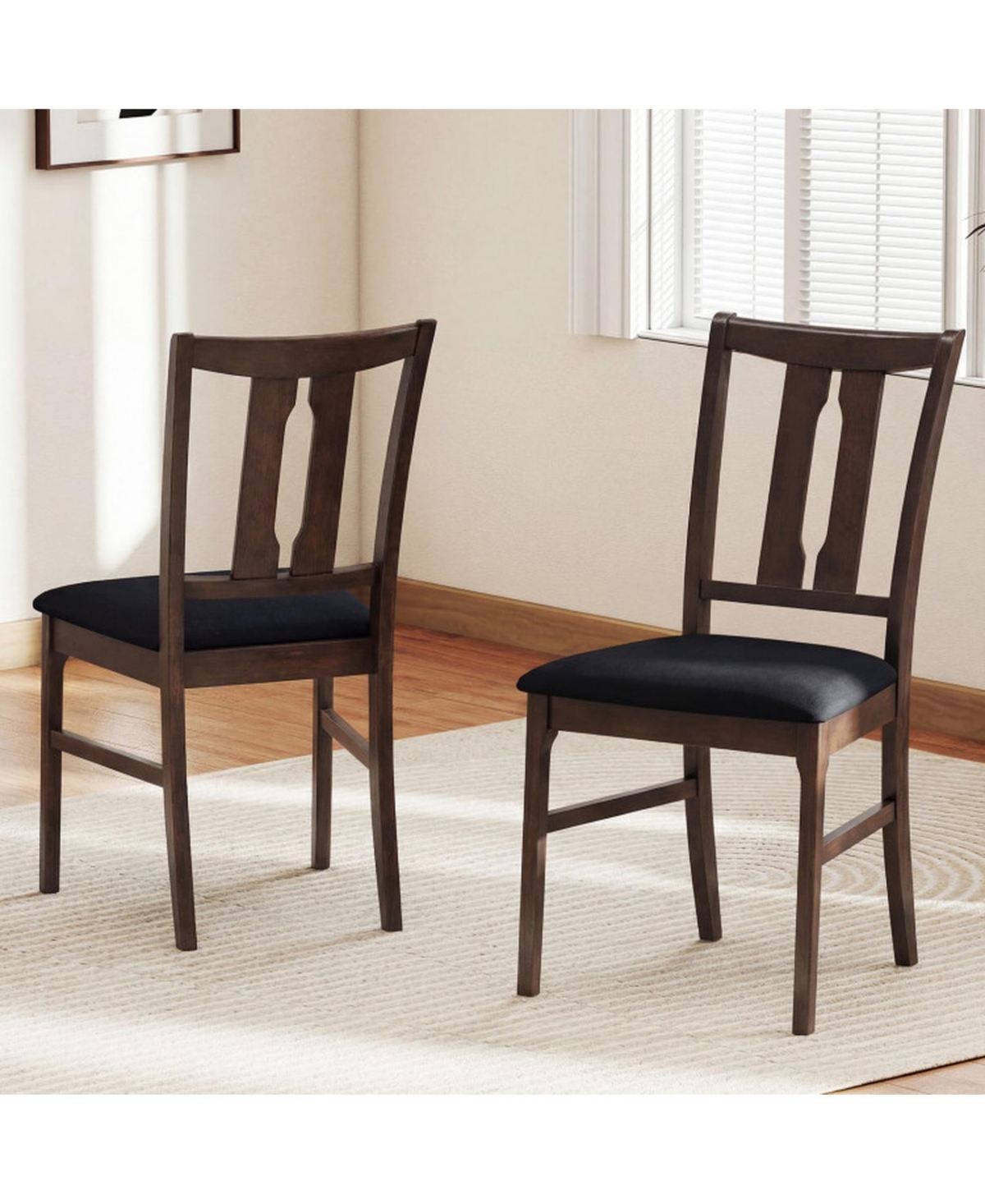 Sugift Set of 2 Wooden Dining Chairs with 20 Inch High Curved Back Upholstered Seats Farmhouse Style