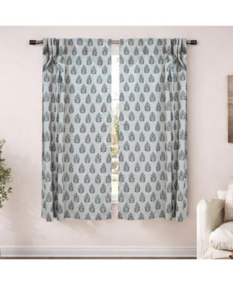 Floral Block Print Linen Curtain Handmade Boho Window Panel