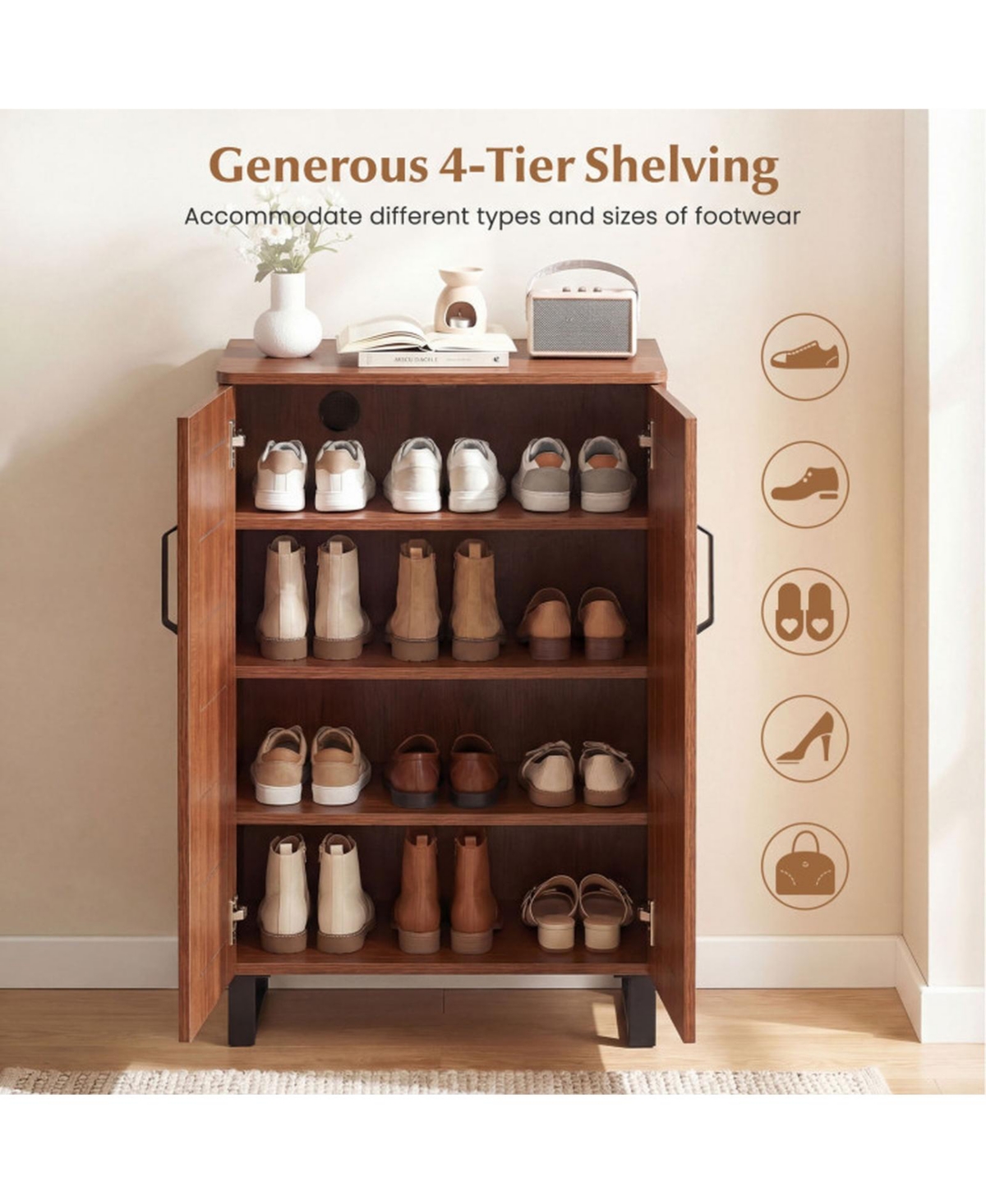 Sugift 5-Tier Freestanding Shoe Storage Cabinet with Detachable Shelves and Ventilation Holes