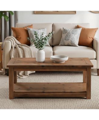 Solid Wood Coffee Table, 47-Inch, 2-Tier, Easy Assembly