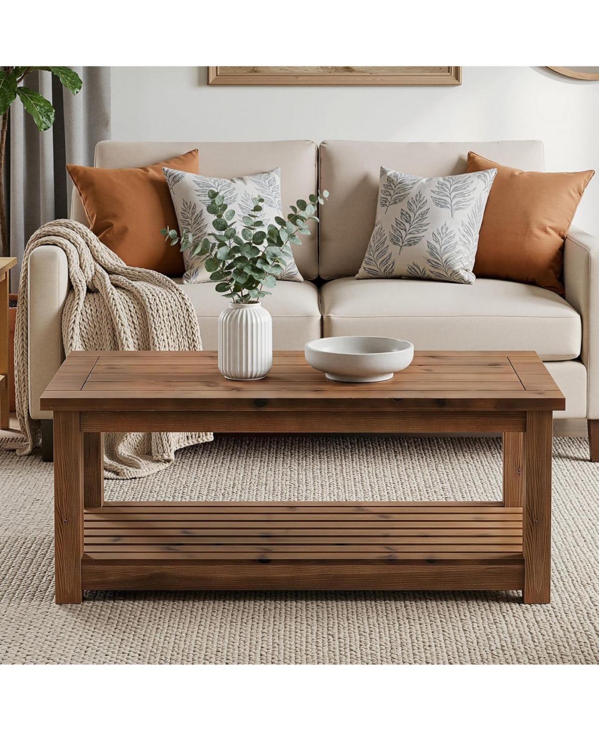 Tribesigns Solid Wood Coffee Table, 47-Inch, 2-Tier, Easy Assembly