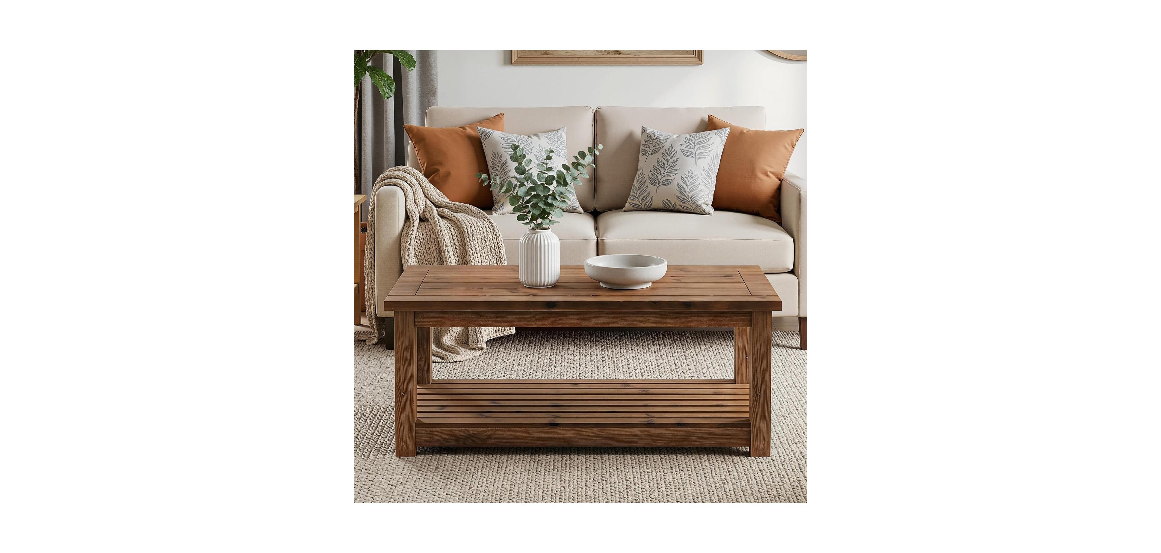 Tribesigns Solid Wood Coffee Table, 47-Inch, 2-Tier, Easy Assembly