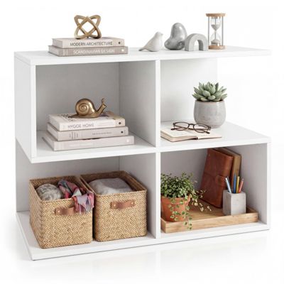 3-Tier S-Shaped End Table with 4 Open Storage Cubes for Living Room
