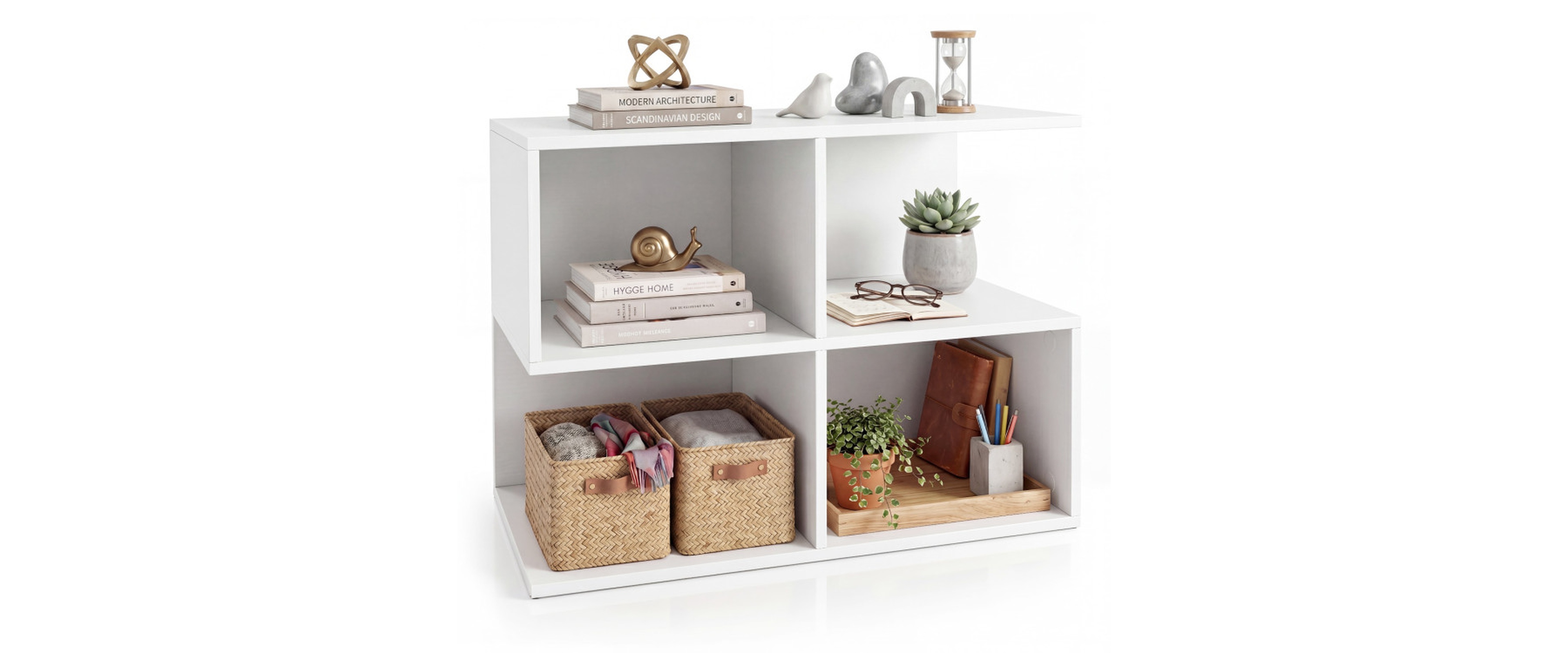 Sugift 3-Tier S-Shaped End Table with 4 Open Storage Cubes for Living Room