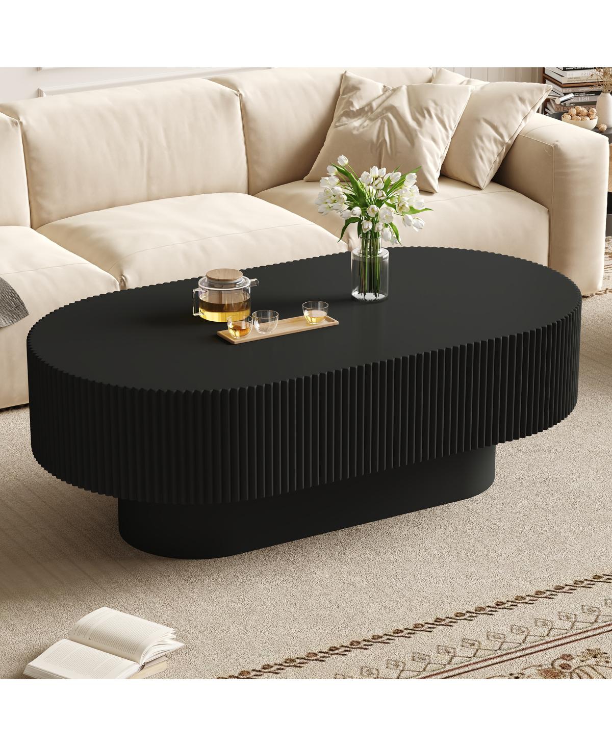 Streamdale Furniture Modern Fluted Oval Farmhouse Coffee Table