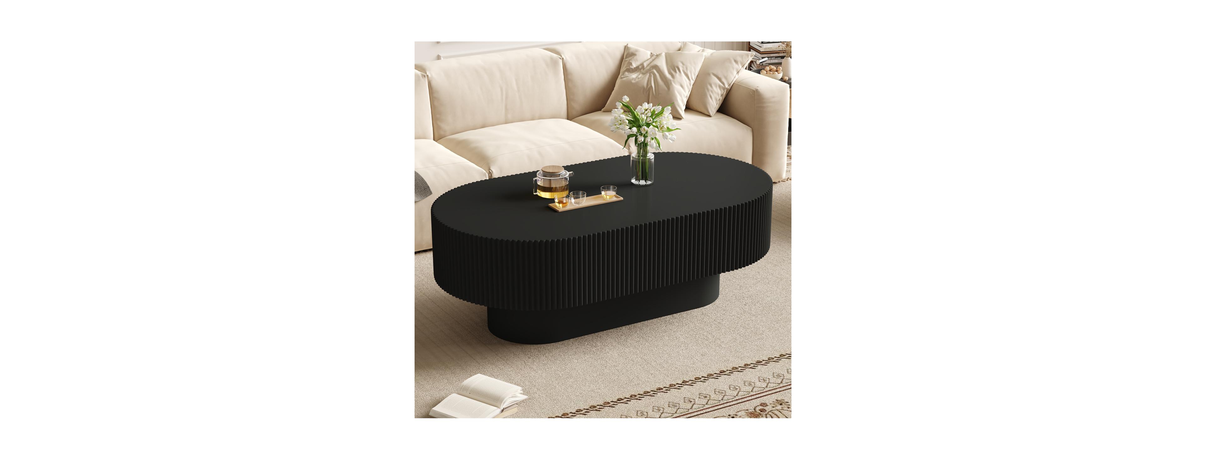 Streamdale Furniture Modern Fluted Oval Farmhouse Coffee Table