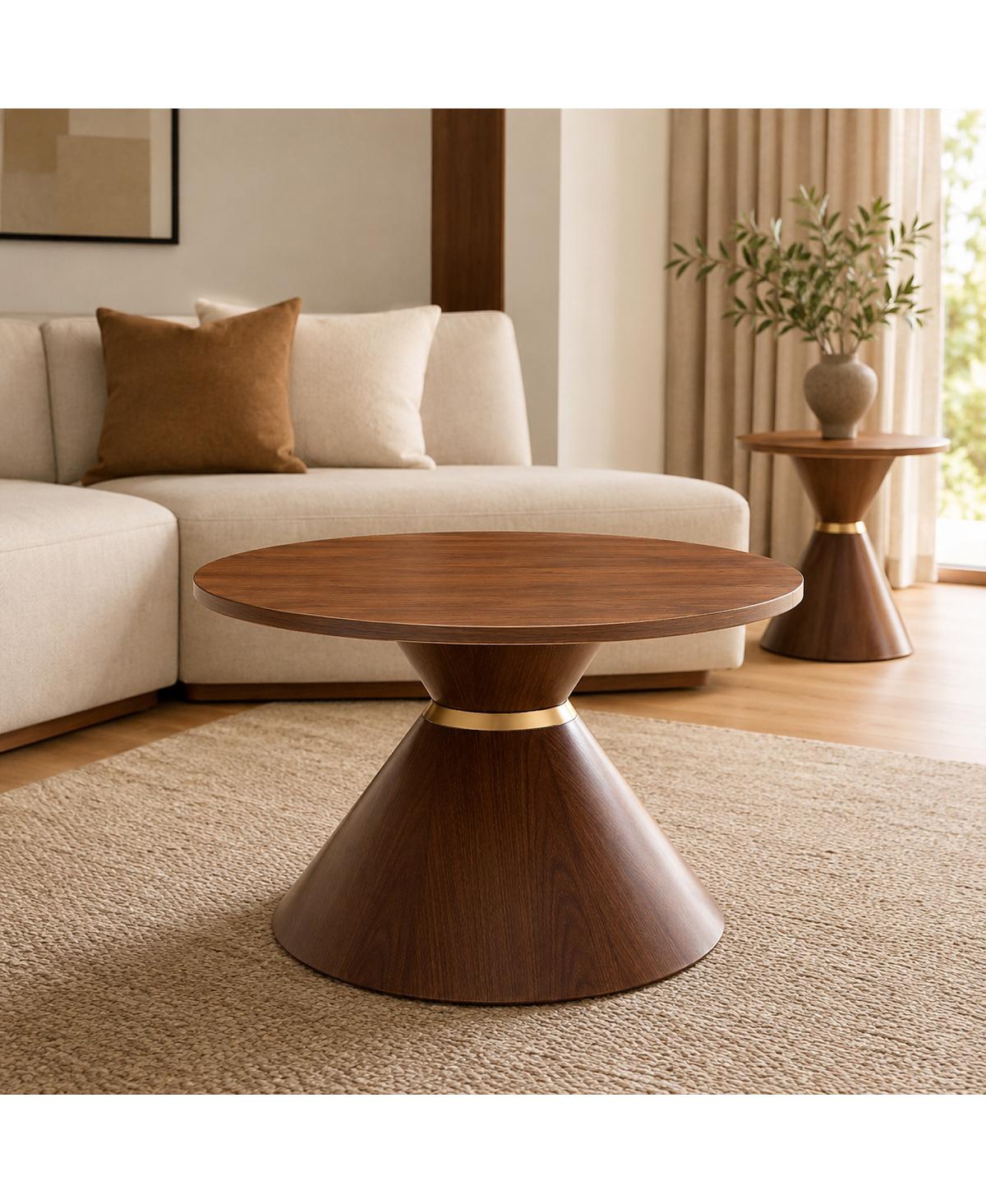 Streamdale Furniture 2-Piece Round Coffee Table Set, Texture and Metal Base
