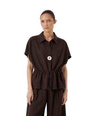 Women's Mirai Linen-Blend Short-Sleeve Button-Up Shirt