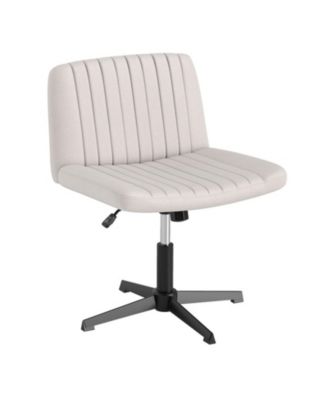 Cross-Legged Swivel Desk Chair No Wheels with Extra Wide Linen Seat