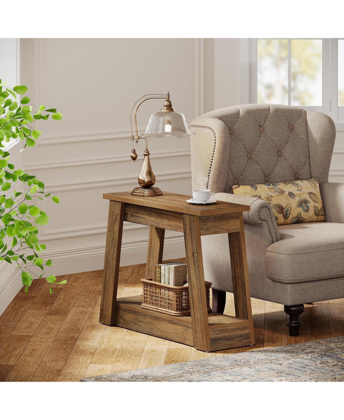 Tribesigns Wood End Table with 2 Storage Shelves
