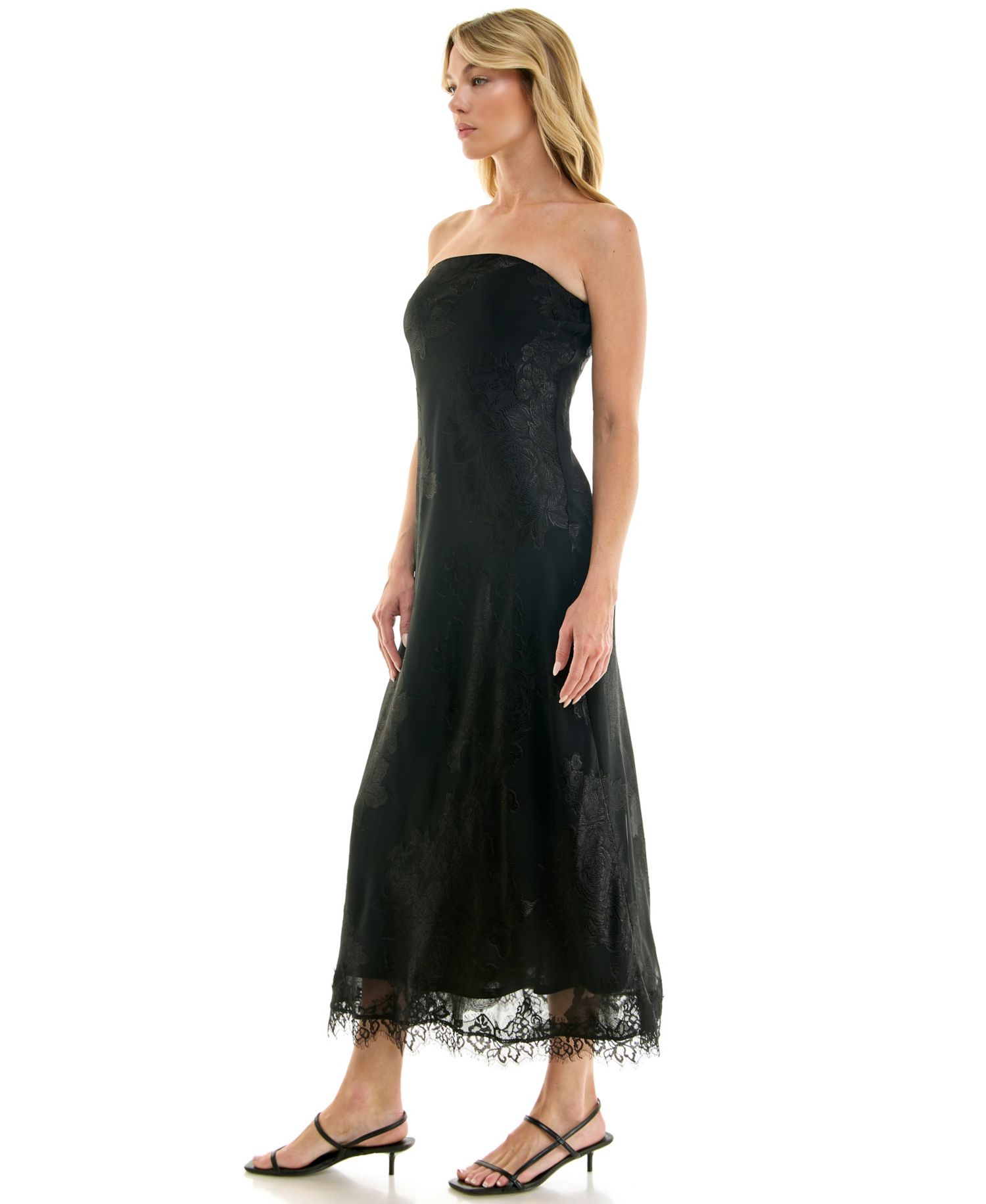 Juniors' Strapless Midi Lace-Trim Dress