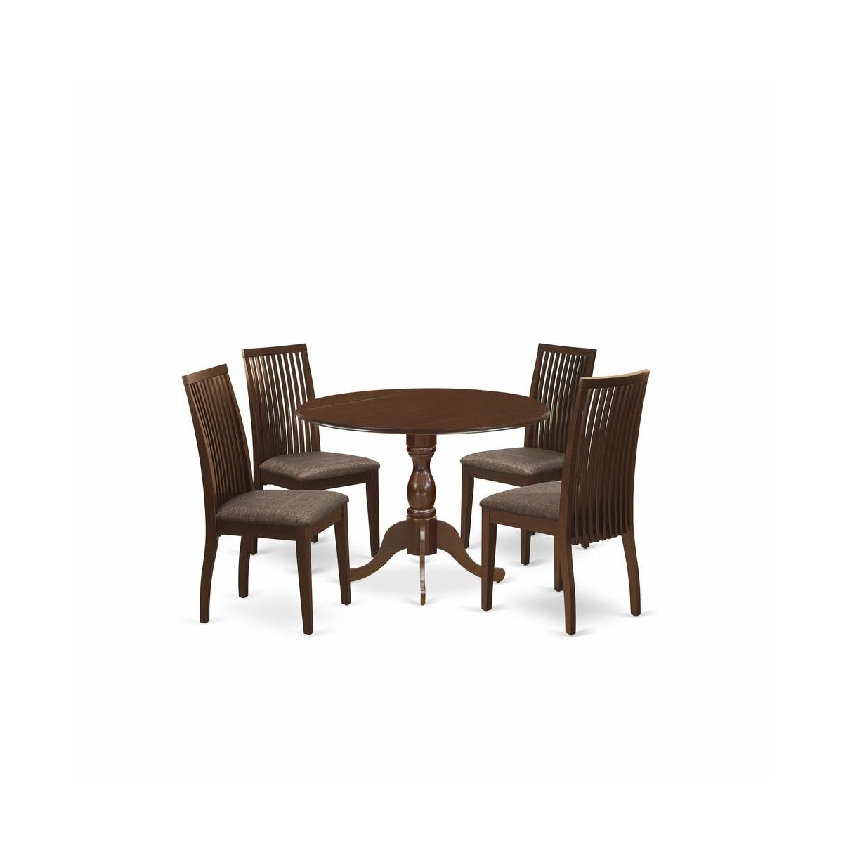 East West Furniture DMIP5-mah-c 5 Piece Table And Chairs Dining Set - Dining Room Table and 4 Mahogany Linen Fabric Dining Room Chairs - Mahogany