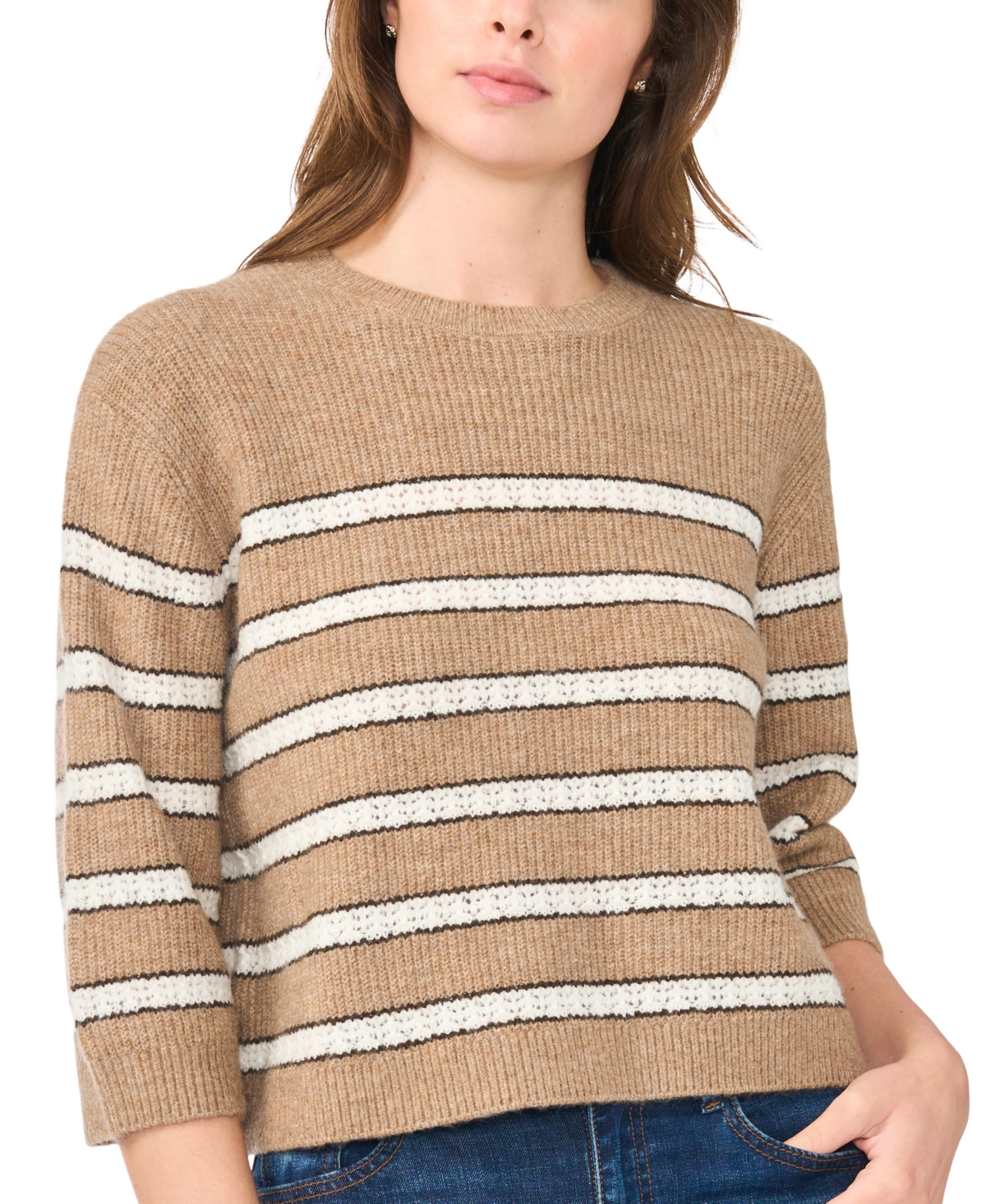 Cece Stripe Pointelle Stitch Sweater In Animal Print