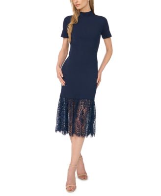 Women's High-Neck Lace Midi Sweater Dress