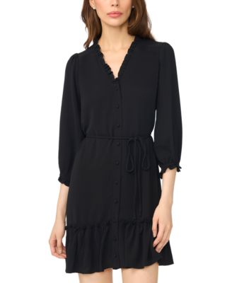 Women's Ruffle V-Neck 3/4-Sleeve Mini Dress