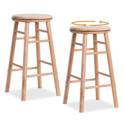 Rubber Wood Swivel Bar Stools Set of 2 Counter Height 24 Inch Round Seats with Footrests