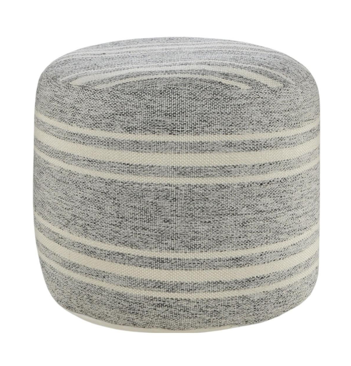 HomeRoots Polyester Round Striped Indoor Outdoor Pouf Ottoman