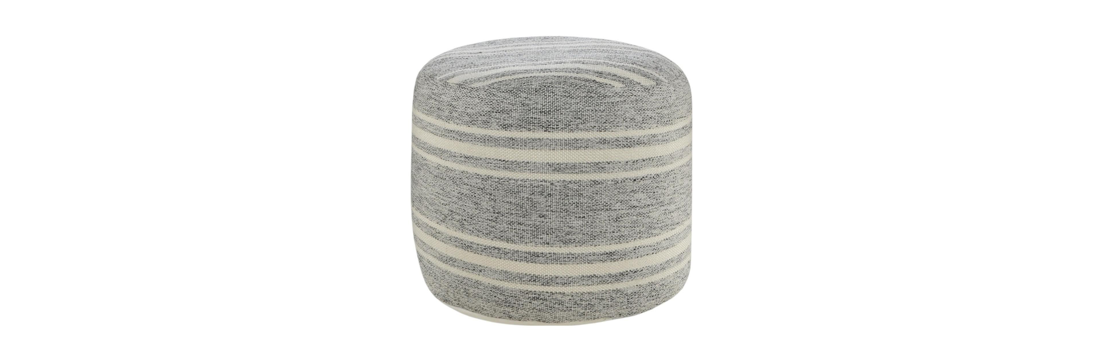 HomeRoots Polyester Round Striped Indoor Outdoor Pouf Ottoman
