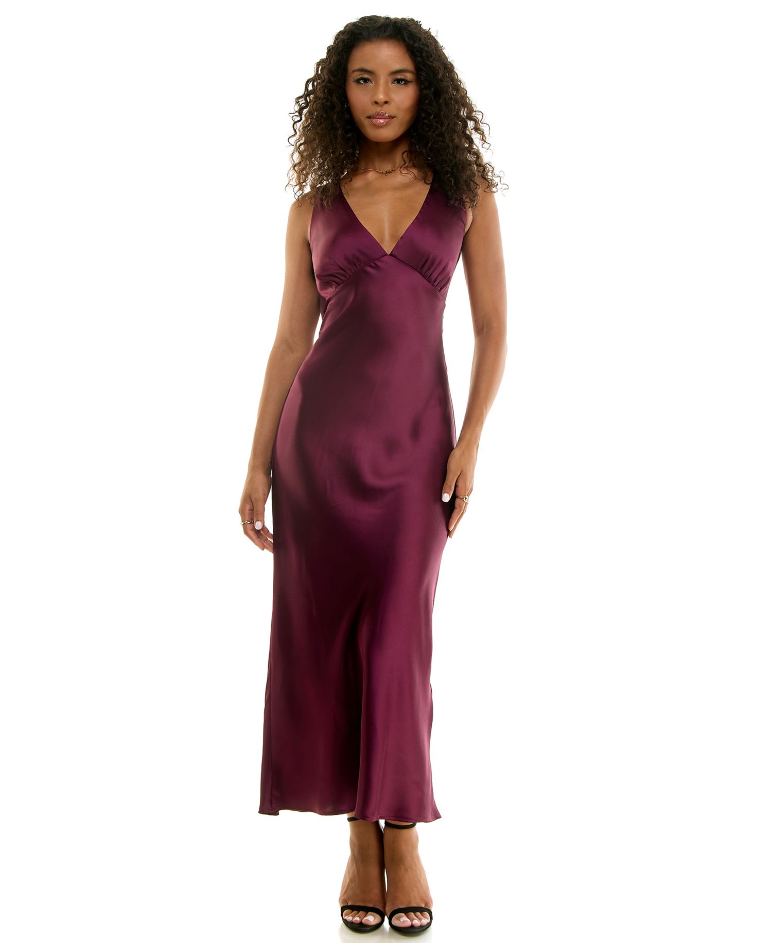 Juniors' V-Neck A-Line Satin Dress