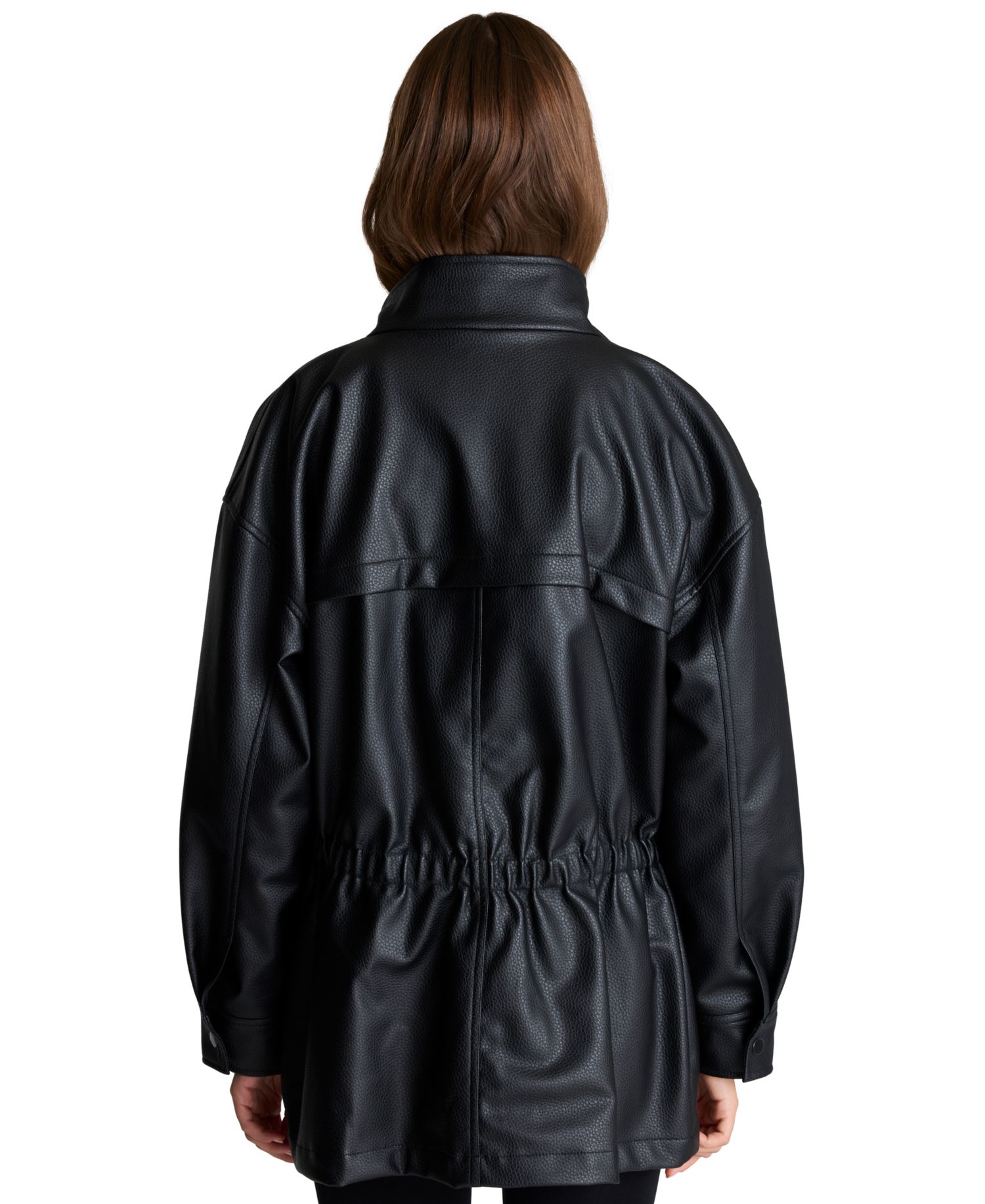 Women's Faux-Leather Cinched-Waist Anorak