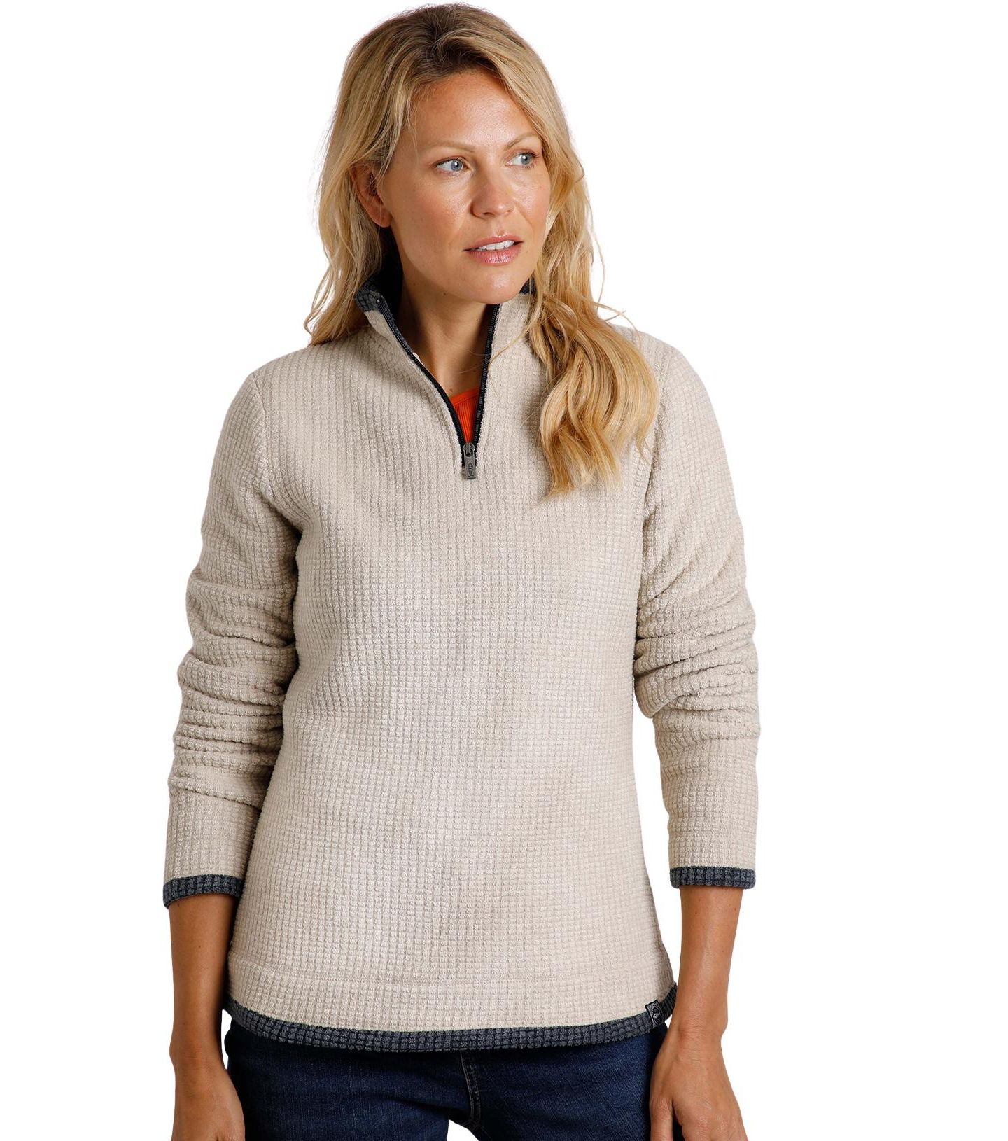 Женские топы Weird Fish Beye 1/4 Zip Grid Fleece, цвет: Экрю — фото 1