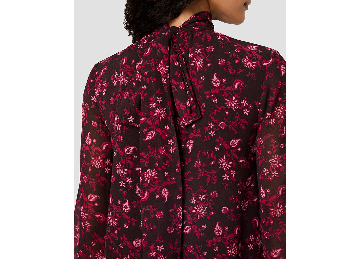 Women's Marina Chiffon Bow Long-Sleeve Mock-Tie Neck Floral-Print Blouse