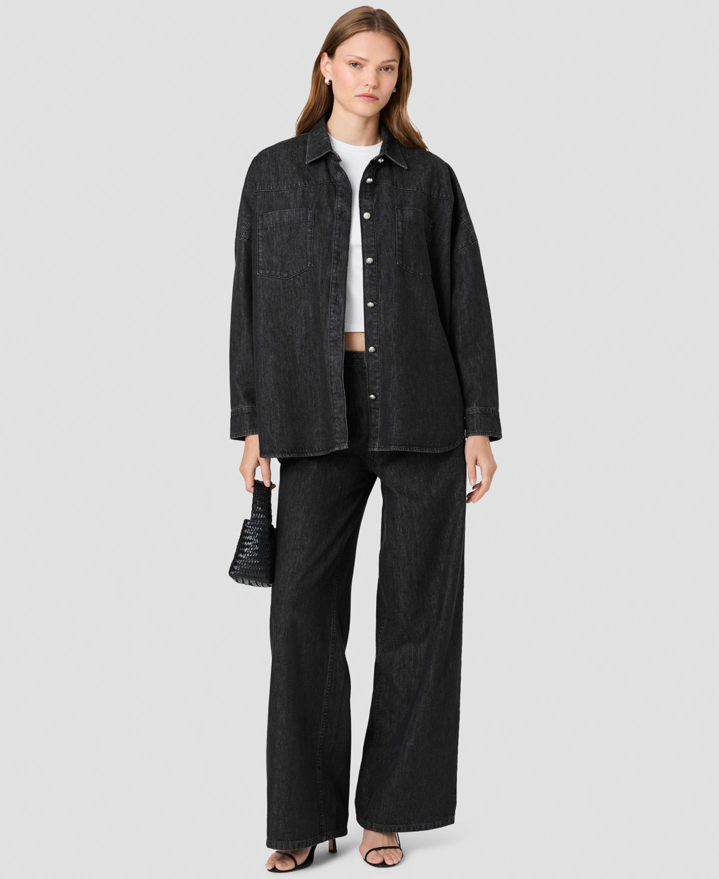 Женская рубашка French Connection Elton Denim Button-Down Long-Sleeve, цвет: Потёртый чёрный — фото 6