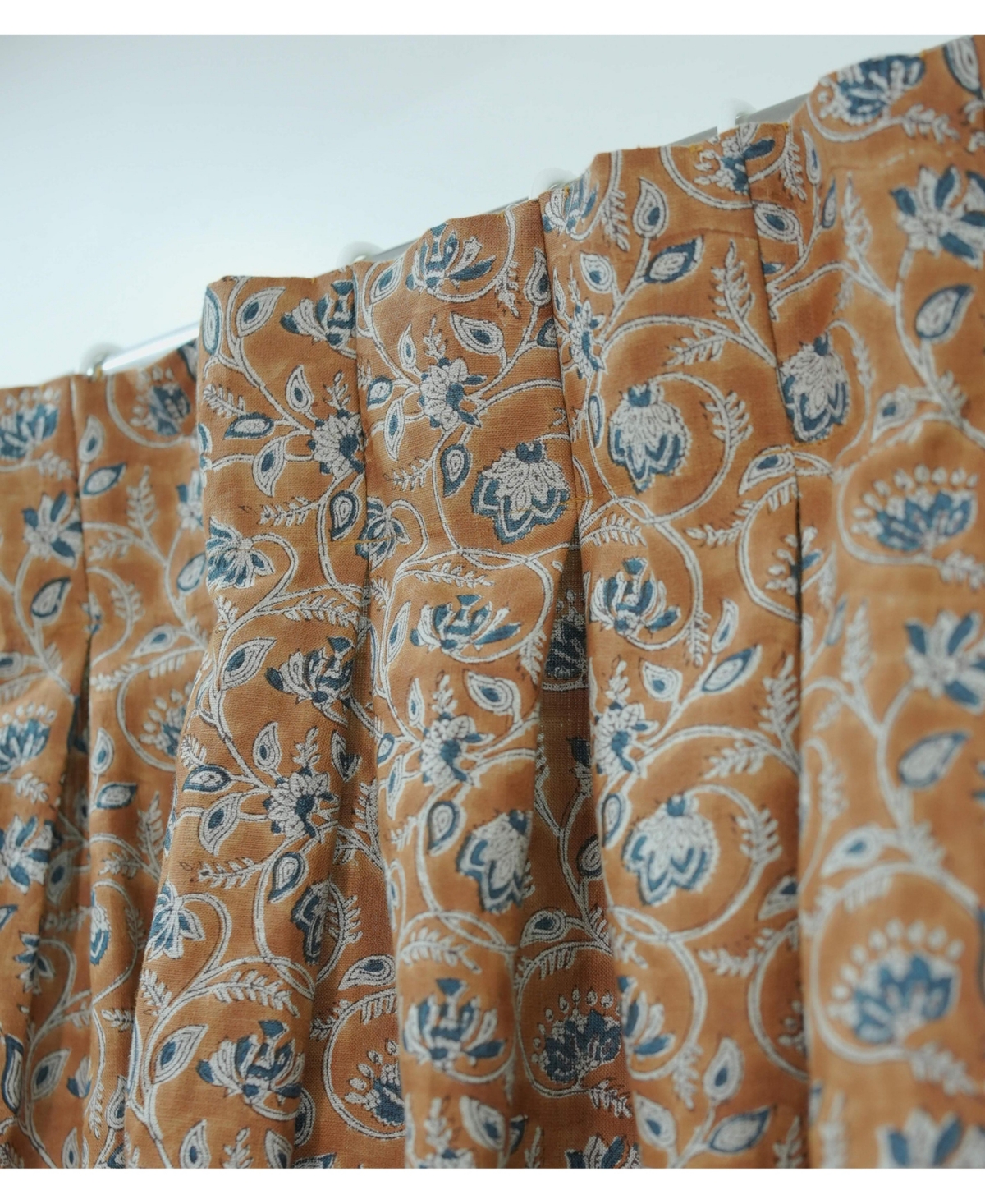 Fabdivine Handcrafted Boho Block Print Two Pleated Pure Linen Curtain