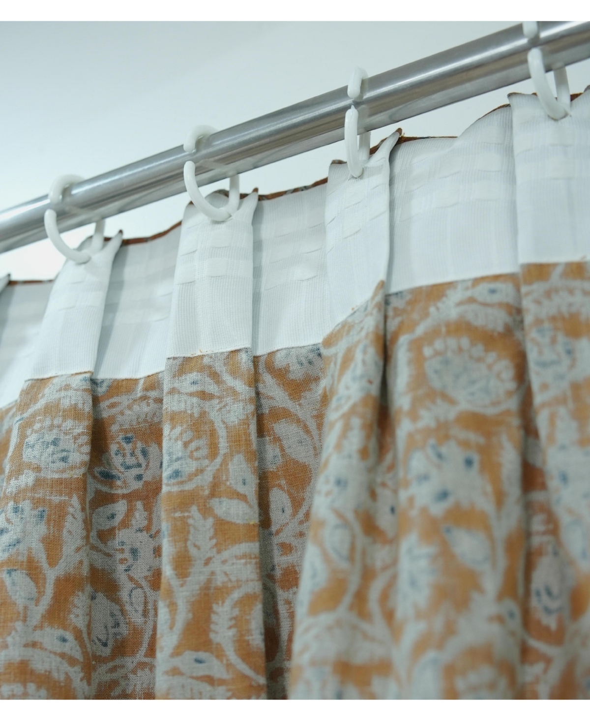 Fabdivine Handcrafted Boho Block Print Two Pleated Pure Linen Curtain