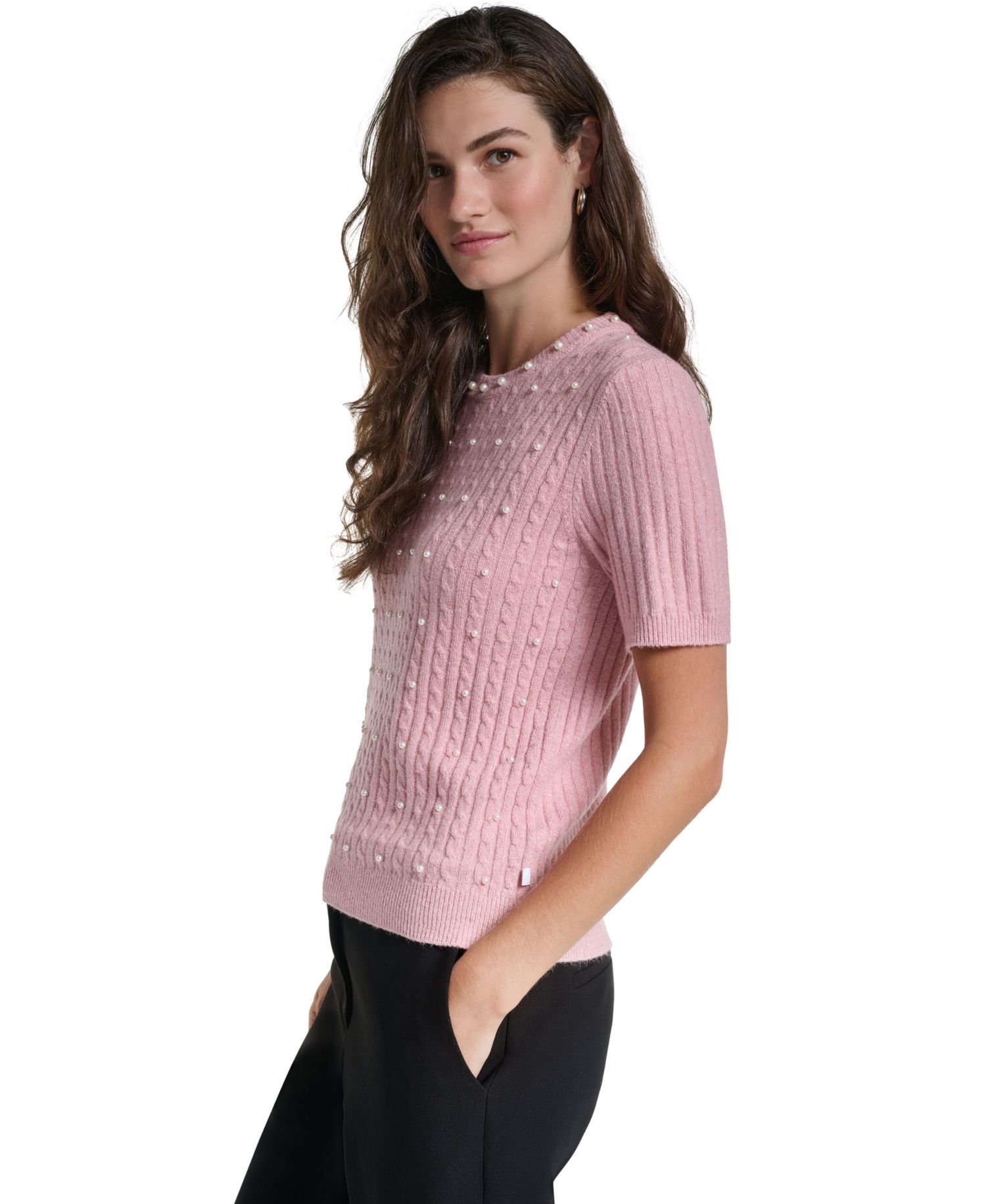 PetiteCable-Knit Crewneck Short-Sleeve Sweater