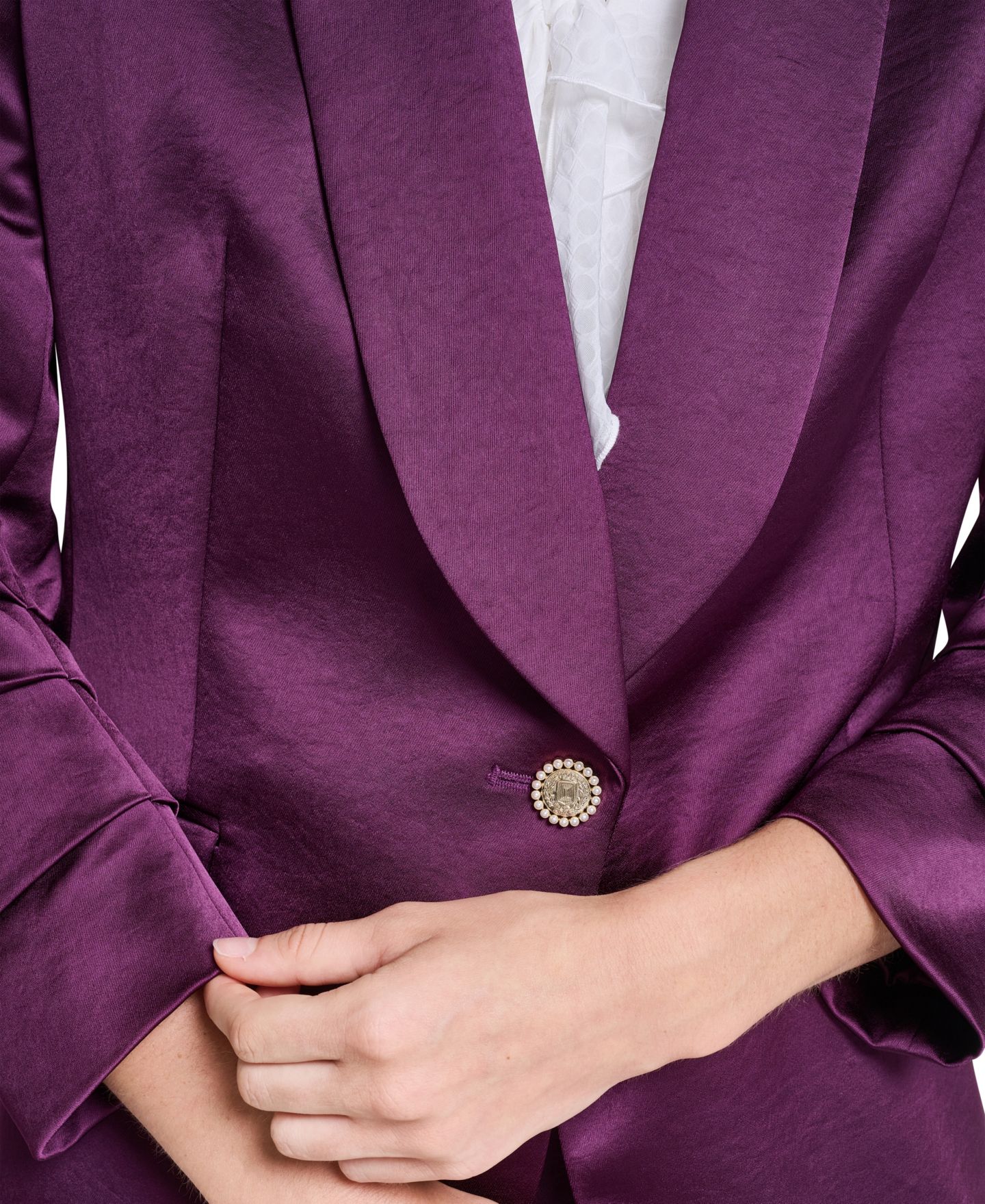 Женский пиджак KARL LAGERFELD PARIS Ruched 3/4-Sleeve Shawl Collar Blazer, цвет: Вишнёвый — фото 9