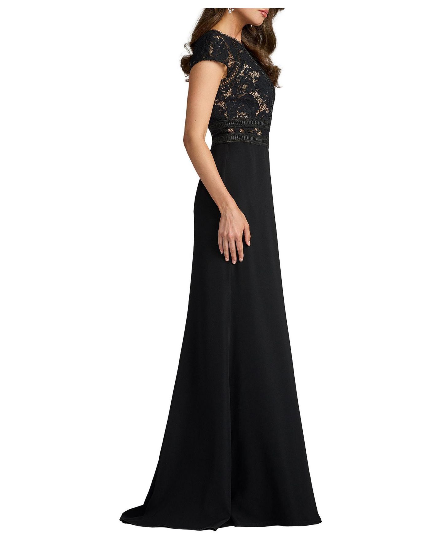 Женское платье Tadashi Shoji Catrine Lace Bodice Gown, цвет: Чёрный / Телесный — фото 3