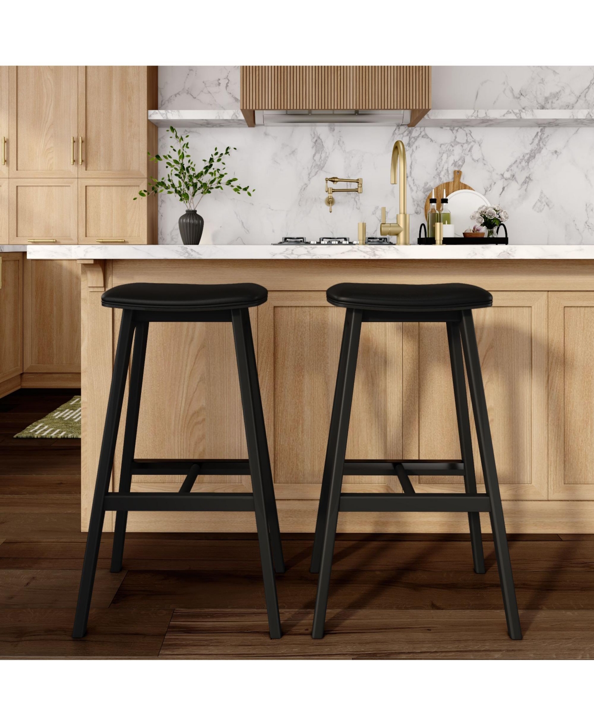 Plank+Beam Beryl Upholstered Bar Height Stool Pu Leather